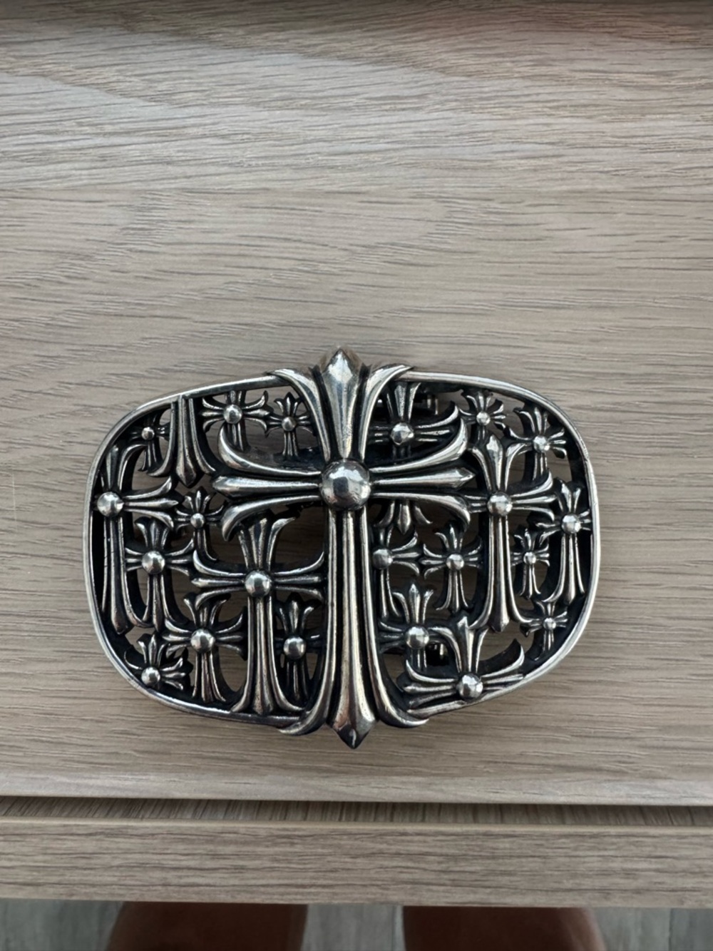 Chrome Hearts Silver-Tone Cross Filigree Belt Buckle